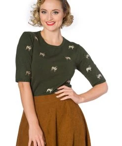 New In Banned Pug Dog 40's Jumper Green