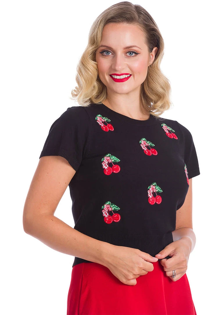 Banned Cherry Berry 50's Jumper Black New In