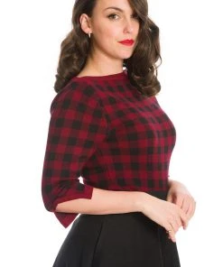 New In Banned Houndstooth 60's Jumper Burgundy Color