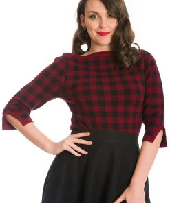 New In Banned Houndstooth 60's Jumper Burgundy Color