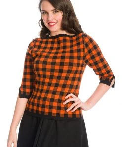Banned Houndstooth 60's Jumper Orange Color