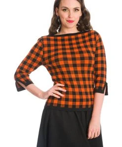 Banned Houndstooth 60's Jumper Orange Color