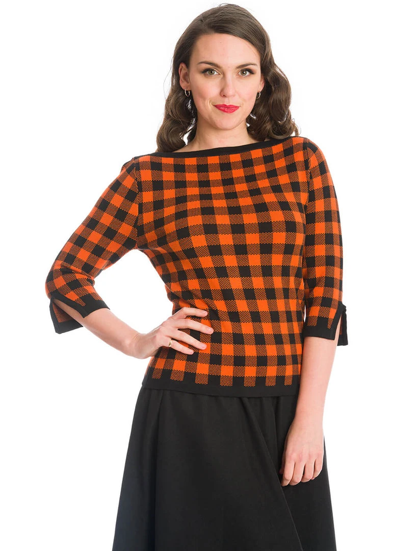 Banned Houndstooth 60's Jumper Orange Color