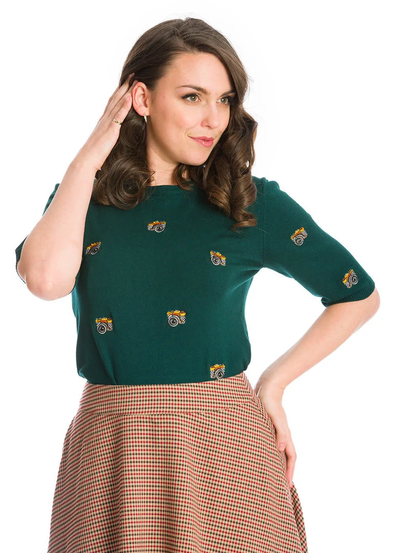 Banned Camera Snap 50's Jumper Green New In