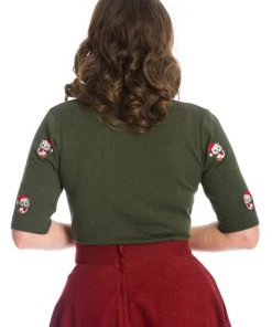 New In Banned Holly Christmas Cat 40's Jumper Green