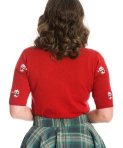 New In Banned Holly Christmas Cat 40's Jumper Red