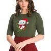 Banned Holly Cat Christmas 50's Jumper Green New In