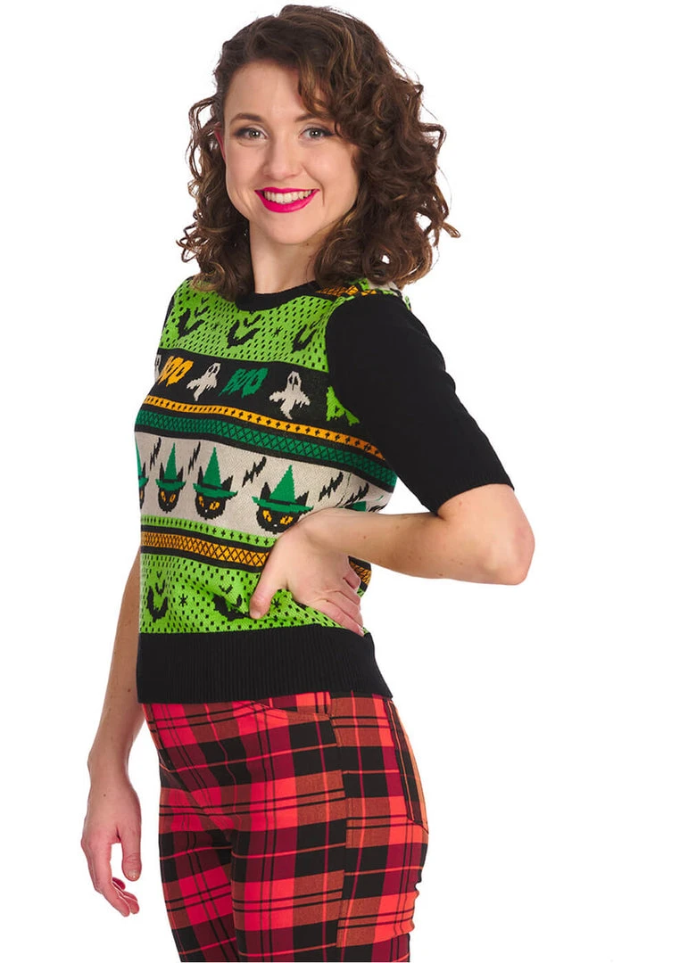 Banned Spooky Boo 50's Jumper Black New In