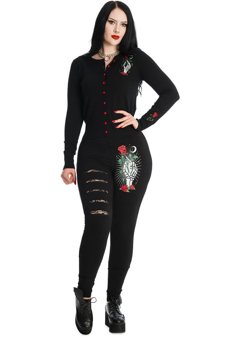Banned Ishtar Skeleton Rose Leggings Black