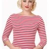 New In Banned Modern Love Striped 50's Top Red White