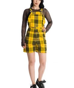 Banned Lifes Too Short Tartan Playsuit Yellow