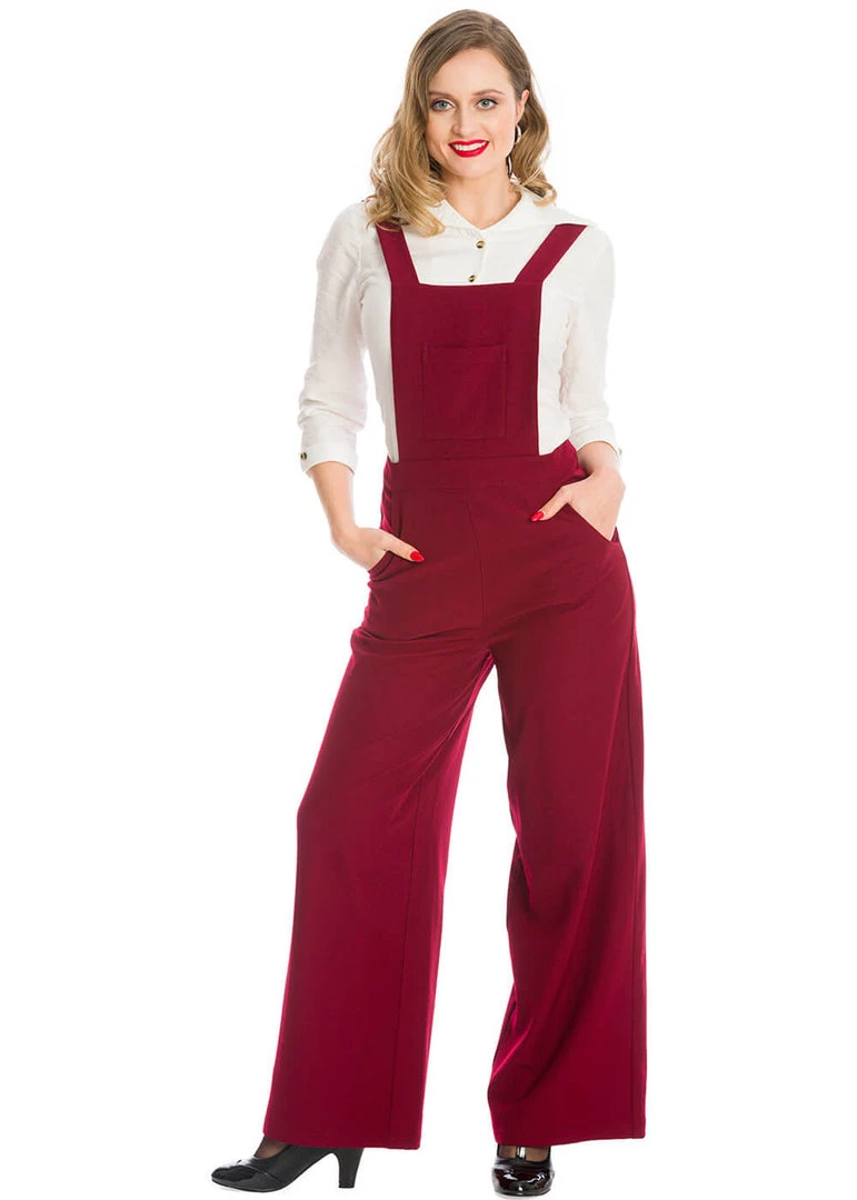 New In Banned Day Dreaming 40's Dungarees Burgundy