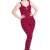 Banned Lenore Tartan 80's Jumpsuit Red New In