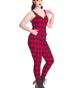 Banned Lenore Tartan 80's Jumpsuit Red New In