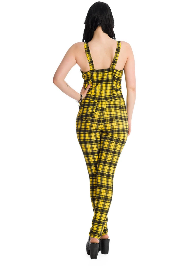 Banned Lenore Tartan 80's Jumpsuit Yellow New In