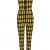 Banned Lenore Tartan 80's Jumpsuit Yellow New In
