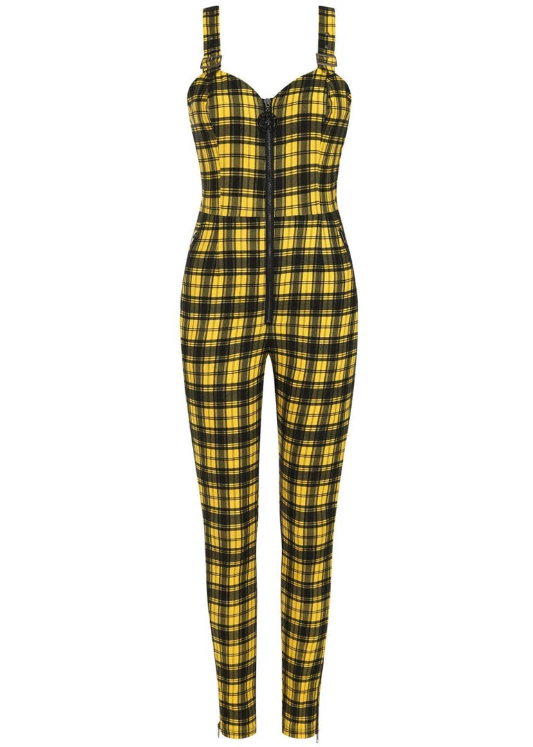 Banned Lenore Tartan 80's Jumpsuit Yellow New In
