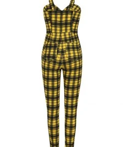Banned Lenore Tartan 80's Jumpsuit Yellow New In