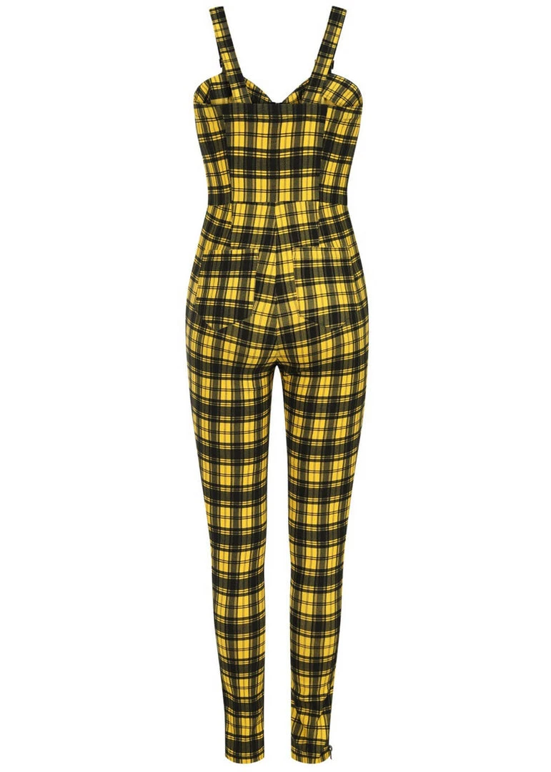 Banned Lenore Tartan 80's Jumpsuit Yellow New In