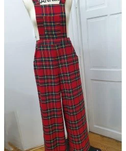 New In Banned Party Girl Tartan 60's Dungarees Red