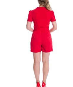 New In Banned Women Rule 50's Playsuit Red