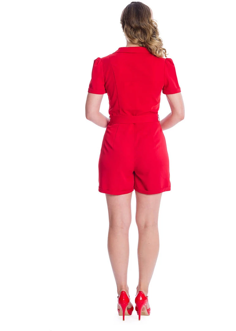 New In Banned Women Rule 50's Playsuit Red