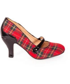 New In Banned Gene 40's Tartan Pumps Burgundy