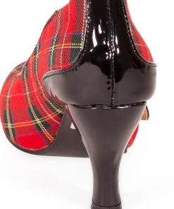 New In Banned Gene 40's Tartan Pumps Burgundy