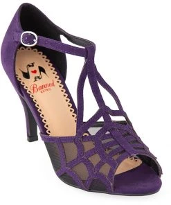 New In Banned Black Widow Spiderweb 50's Pumps Purple