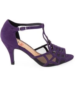 New In Banned Black Widow Spiderweb 50's Pumps Purple