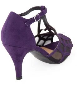 New In Banned Black Widow Spiderweb 50's Pumps Purple