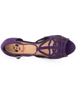New In Banned Black Widow Spiderweb 50's Pumps Purple