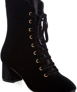 Banned It Takes Two Velvet 60's Boots Black