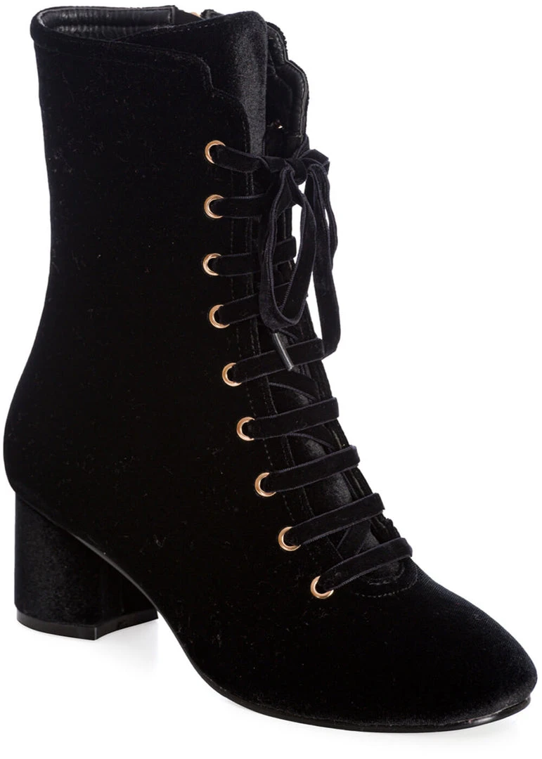 Banned It Takes Two Velvet 60's Boots Black