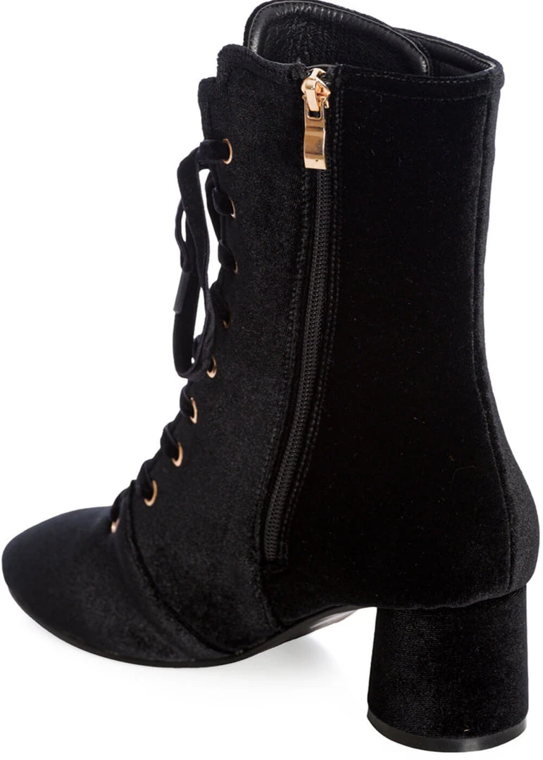 Banned It Takes Two Velvet 60's Boots Black