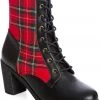 Banned Shake Your Booty Tartan 60's Ankle Boots Red