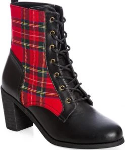 Banned Shake Your Booty Tartan 60's Ankle Boots Red