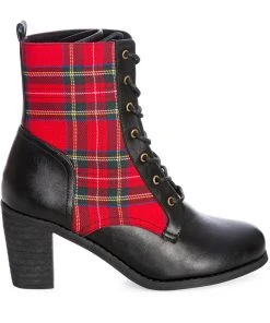 Banned Shake Your Booty Tartan 60's Ankle Boots Red