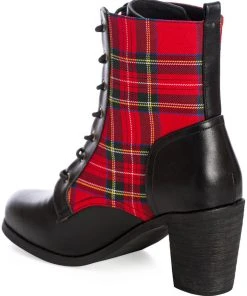 Banned Shake Your Booty Tartan 60's Ankle Boots Red