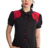 New In Banned Rockabilly Rose 50's Blouse Black