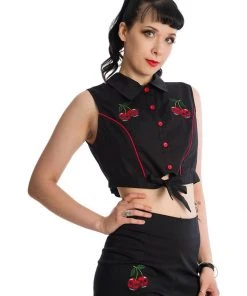 Banned Death By Skull Cherry 50's Blouse Black