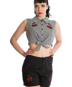 Banned Cherry Skull Up 50's Blouse Black New In