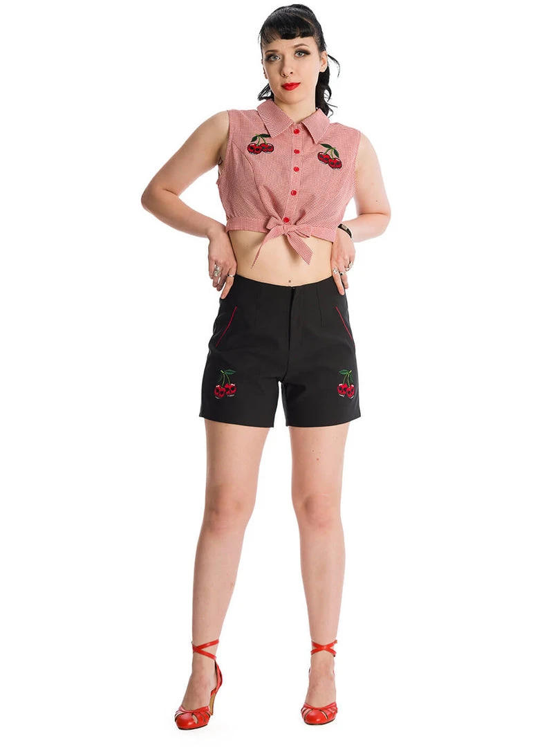 Banned Cherry Skull Up 50's Blouse Red New In