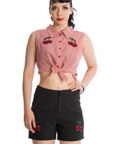 Banned Cherry Skull Up 50's Blouse Red New In