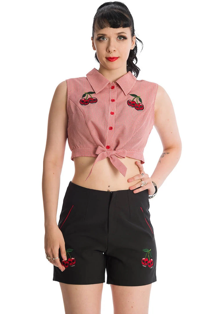 Banned Cherry Skull Up 50's Blouse Red New In