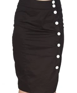 New In Banned Button Down 50's Pencil Skirt Black