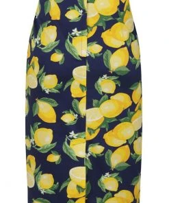 New In Banned Lemon 50's Pencil Skirt Navy