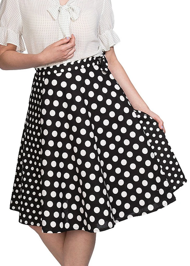 Banned Polka Mix 50's Wrap Swing Skirt Black New In