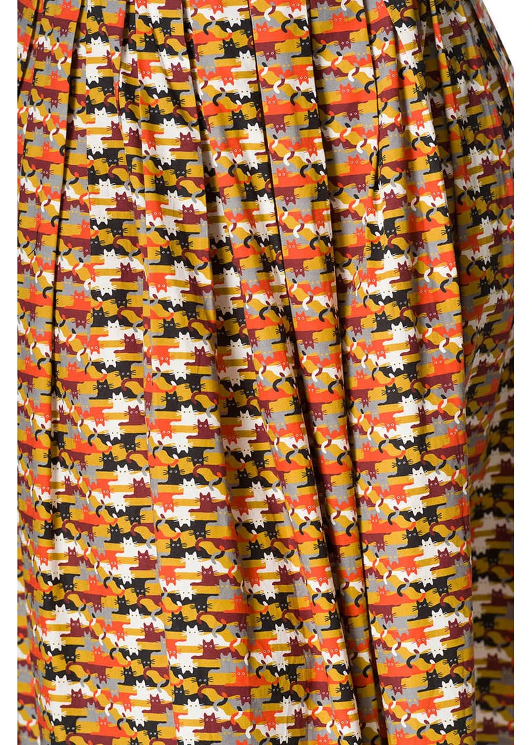 New In Banned Purrrfect Cat 60's Swing Skirt Mustard