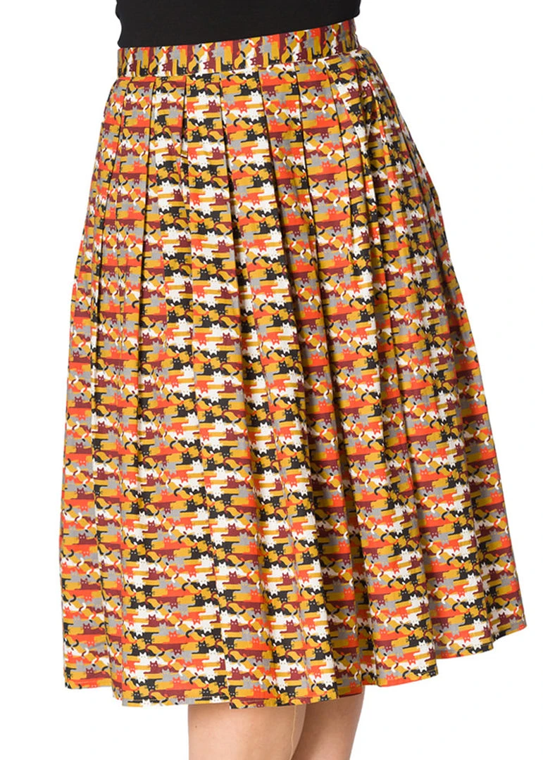 New In Banned Purrrfect Cat 60's Swing Skirt Mustard